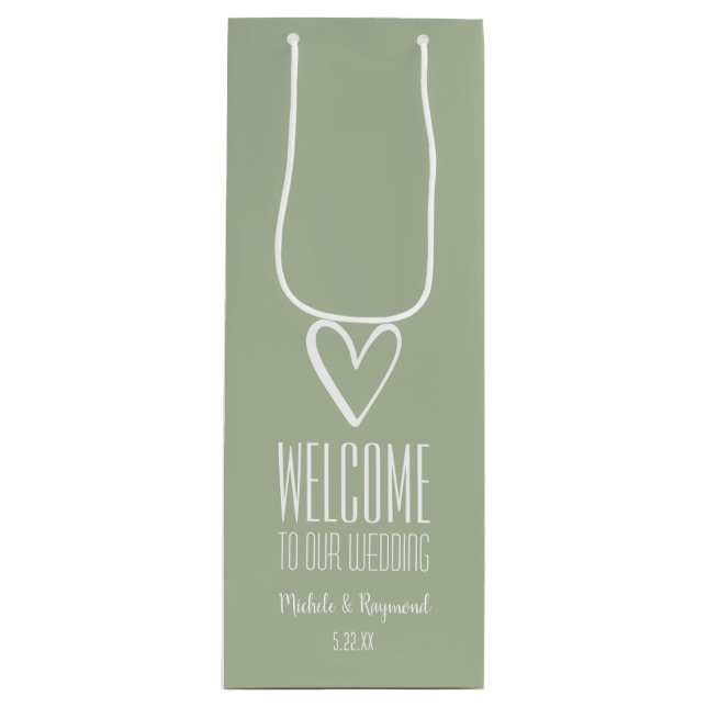 Bolsa Para Vino Bienvenidos a nuestro Boda Sage Green (Anverso)