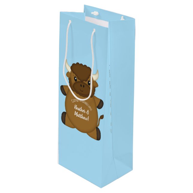 Bolsa Para Vino Bison Buffalo Baby Shower Blue (Angulo Anverso)