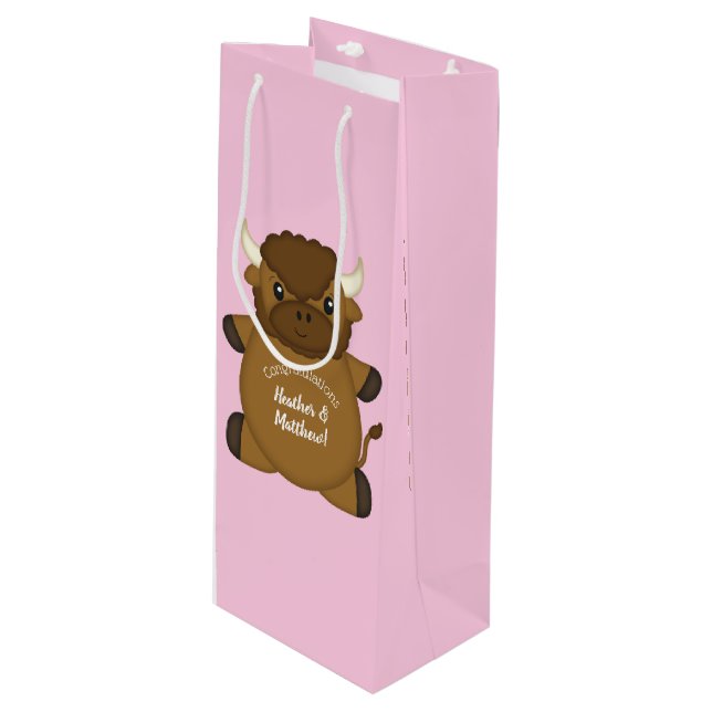 Bolsa Para Vino Bison Buffalo Baby Shower Pink (Angulo Anverso)