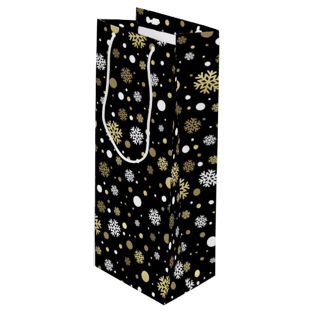 Bolsa Para Vino Black Faux Gold Snowflakes Polkadots (Angulo Anverso)