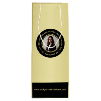 Bolsa Para Vino Black & gold design, Logo or Photo in gold circle,
