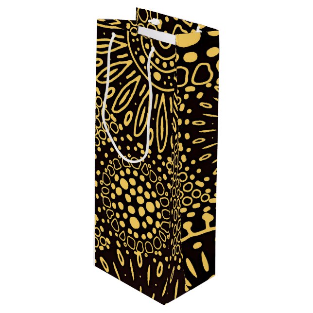 Bolsa Para Vino Black Gold Ethnic Floral Wine Gift Bag (Angulo Anverso)