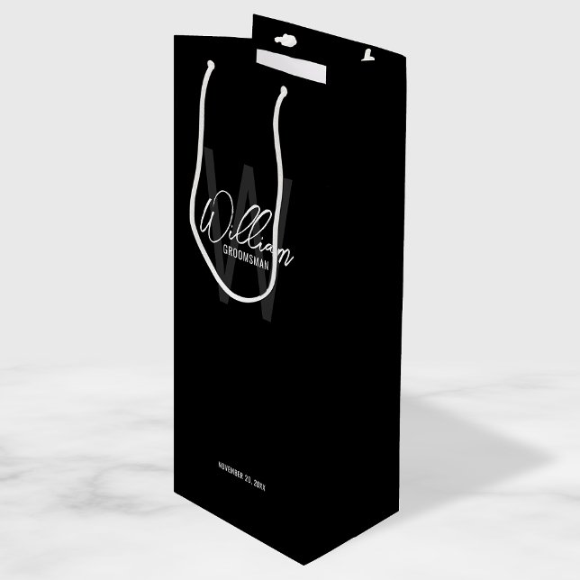 Bolsa Para Vino Black Modern Script Personaliza el nombre de Groom (Subido por el creador)