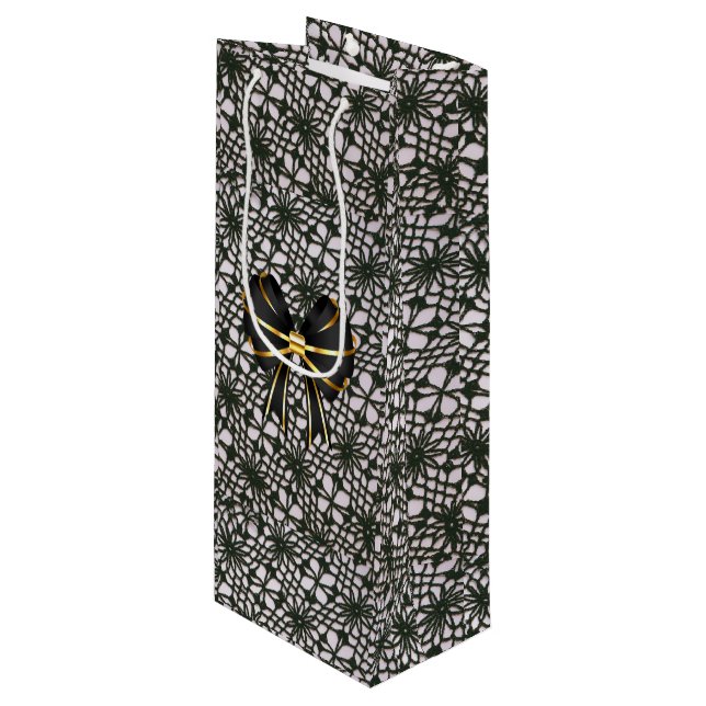 Bolsa Para Vino Black Pearl Lace y Bow (Angulo Anverso)