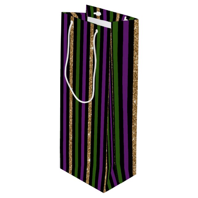BOLSA PARA VINO BLACK PURPLE GOLD VERDE MARDI GRAS STRIPTS (Angulo Anverso)