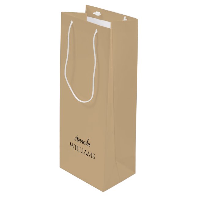 Bolsa Para Vino Black Trendy Elegant First Name | Tan Brown (Angulo Anverso)