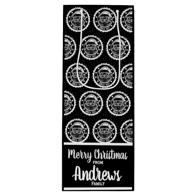 Bolsa Para Vino Black Whimsical Santa postage stamp  (Anverso)