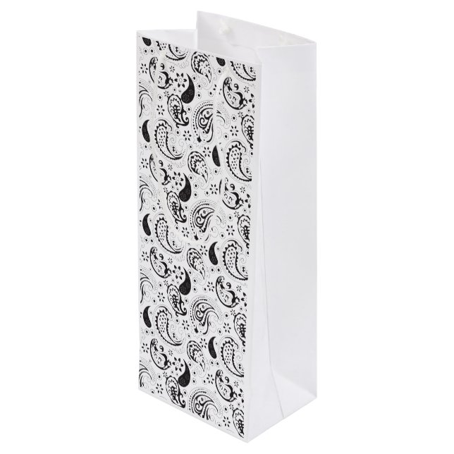 Bolsa Para Vino Black & White Paisley Pattern –Elegant Textile Art (Angulo reverso)