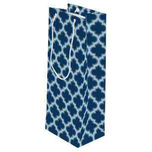 Bolsa Para Vino Blue and Baby Blue Trellis, Lattice, Quatrefoil