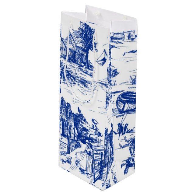 Bolsa Para Vino Blue French Toile (Angulo Anverso)