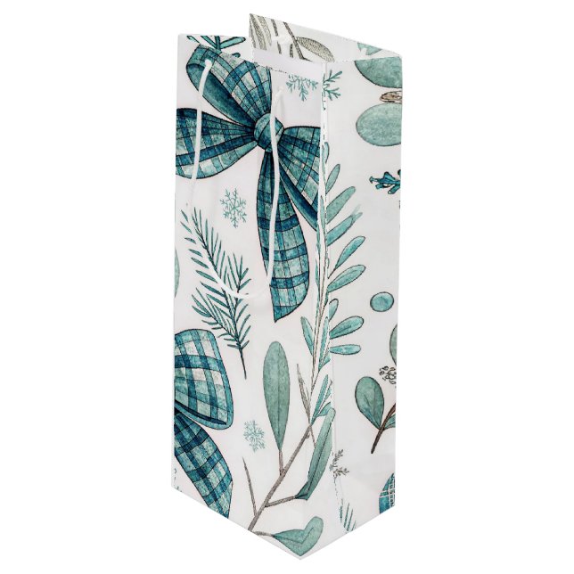 BOLSA PARA VINO BLUE & GRAY CHRISTMAS BALLS & BOWS (Angulo Anverso)