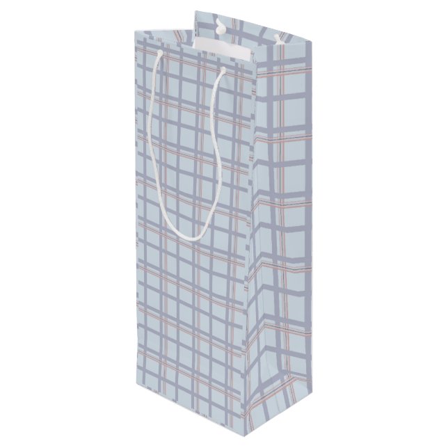Bolsa Para Vino Blue & Maroon Plaid Pattern  Wine Gift Bag (Angulo reverso)
