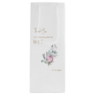Bolsa Para Vino Boda blanco del texto dorado de la floración rosa