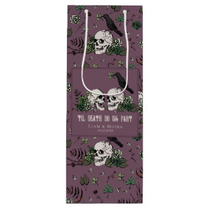 Bolsa Para Vino Boda de cráneo floral púrpura de San Patricio góti