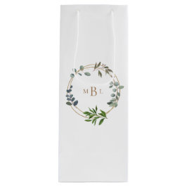 Bolsa Para Vino Boda de Foliage and Gold Monogram White Elegant II