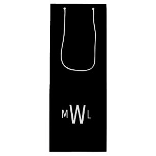 Bolsa Para Vino Boda de Monograma Moderno Blanco y Negro