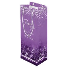 Bolsa Para Vino Boda de pinos de invierno arte púrpura gracias