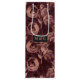 Bolsa Para Vino Boda floral vintage de burgundy y oro rosa