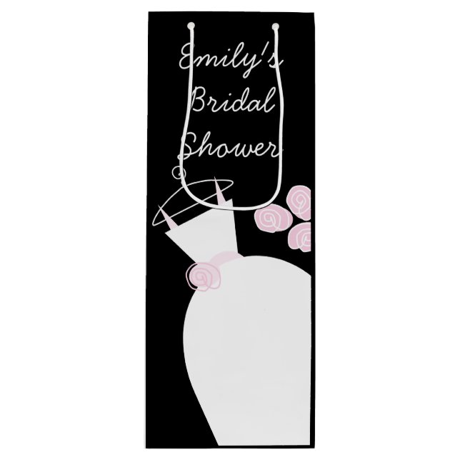 Bolsa Para Vino Boda Gown Pink Bridal Shower vino negro (Anverso)
