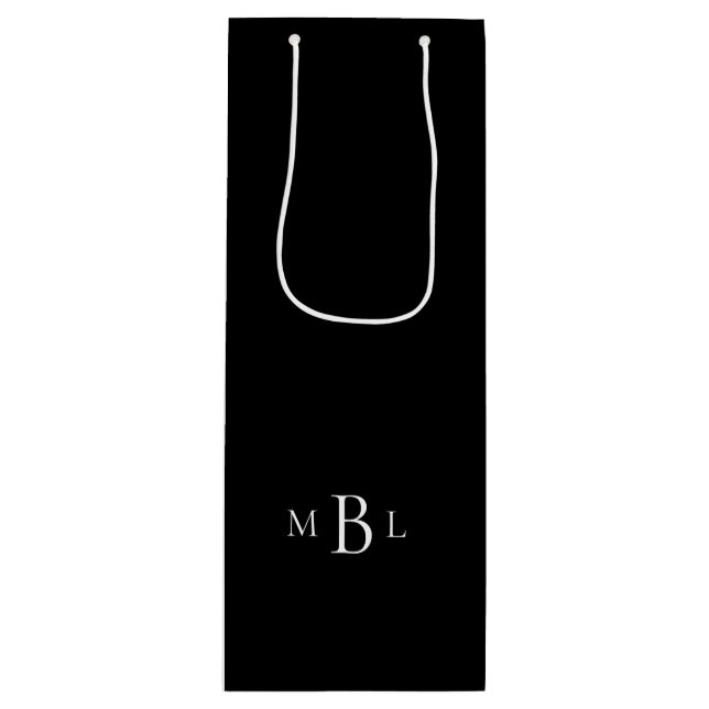 Bolsa Para Vino Boda Monograma blanco y negro (Anverso)