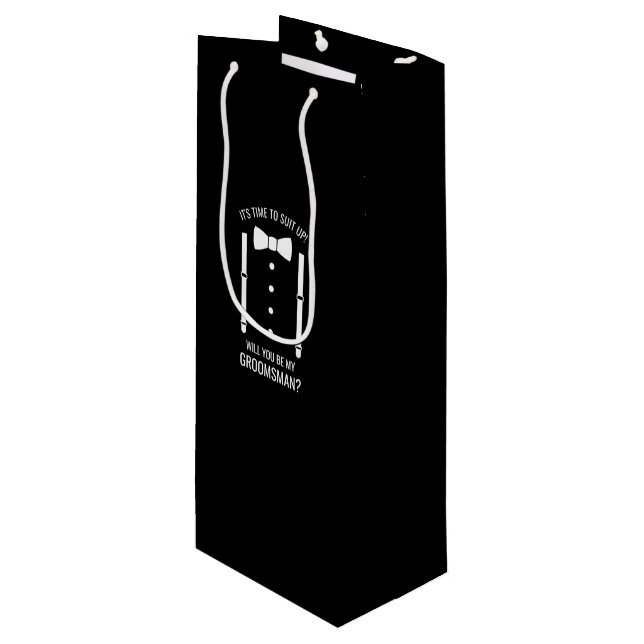Bolsa Para Vino Boda negro Bow Tie Groomsman Propuesta (Angulo Anverso)