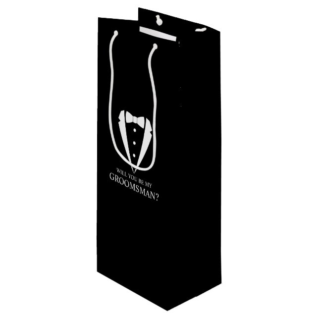 Bolsa Para Vino Boda negro Tuxedo Suit Groomsman Propuesta (Angulo Anverso)