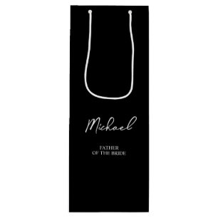 Bolsa Para Vino Boda Personalizada de Nombre en Negro y Blanco