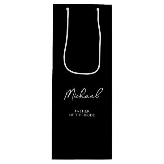 Bolsa Para Vino Boda Personalizada de Nombre en Negro y Blanco