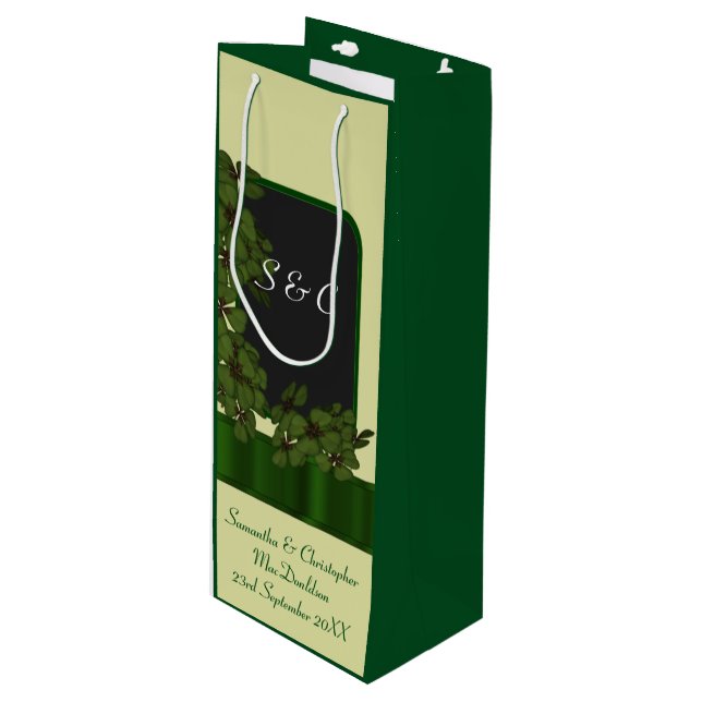 Bolsa Para Vino Boda personalizado de chamrock irlandés verde (Angulo Anverso)