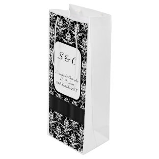 Bolsa Para Vino Boda personalizado del damasco blanco y negro