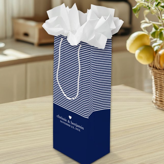 Bolsa Para Vino Boda Personalizado  Novia Groom Date Stripe (Custom Tall Gift Bag)