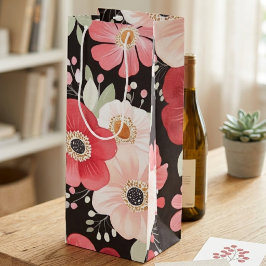 Bolsa Para Vino Boho Bold Acuarela Floral Negro