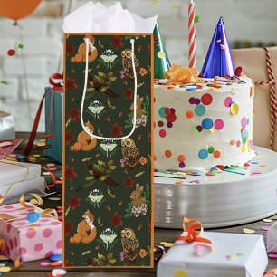 Bolsa Para Vino Bosque de otoño patrón verde de animales del bosqu
