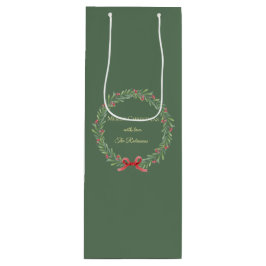 Bolsa Para Vino Botanical Christmas Wreath Modern Script 