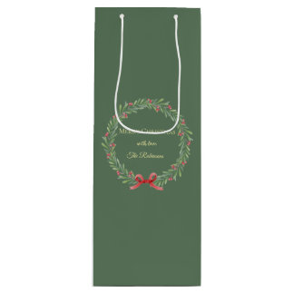Bolsa Para Vino Botanical Christmas Wreath Modern Script 