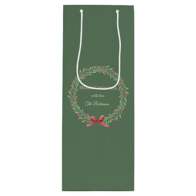 Bolsa Para Vino Botanical Christmas Wreath Modern Script  (Anverso)