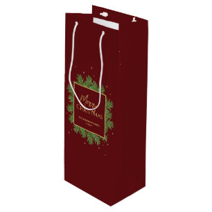 Bolsa Para Vino Botánico de Navidad Rojo Burdeos Elegante Moderno