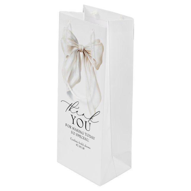 Bolsa Para Vino Bridal Bridal Shower White Bow Gracias Por Favor (Angulo Anverso)