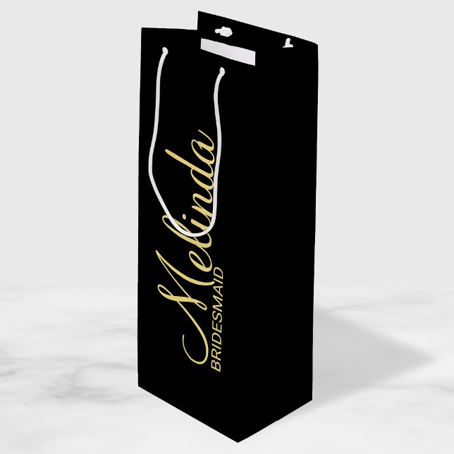 Bolsa Para Vino Bridesmaids personalizadas modernas en negro y oro (Subido por el creador)