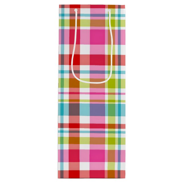 Bolsa Para Vino Bright Rainbow Plaid Checkered Pattern (Anverso)