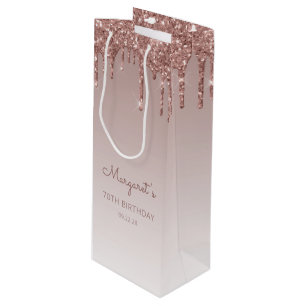 Bolsa Para Vino Brillo Goteo 70 Cumpleaños Rosa Oro