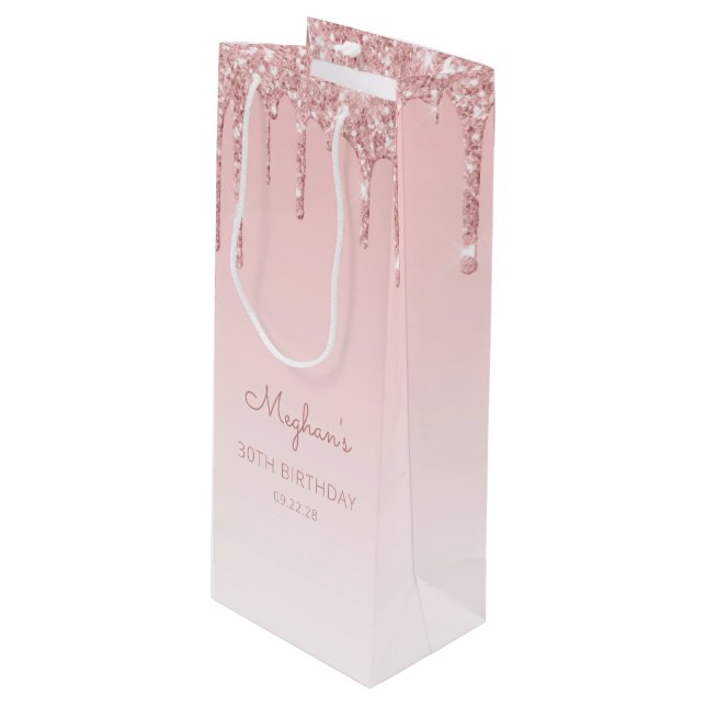 Bolsa Para Vino Brillo Goteo Cumpleaños 30 Rosa (Angulo Anverso)