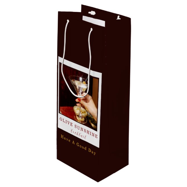 Bolsa Para Vino Brown Retro Olive Sunshine Cocktail Gift Bag (Angulo Anverso)
