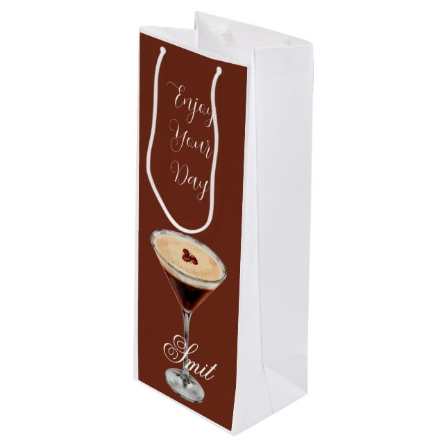 Bolsa Para Vino Brown & White Retro Minimalist Wine Gift Bag (Angulo Anverso)