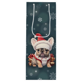 Bolsa Para Vino Bulldog francés lindo Santa Hat Feliz Navidad