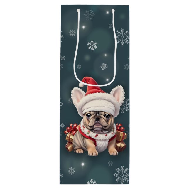 Bolsa Para Vino Bulldog francés lindo Santa Hat Feliz Navidad (Anverso)
