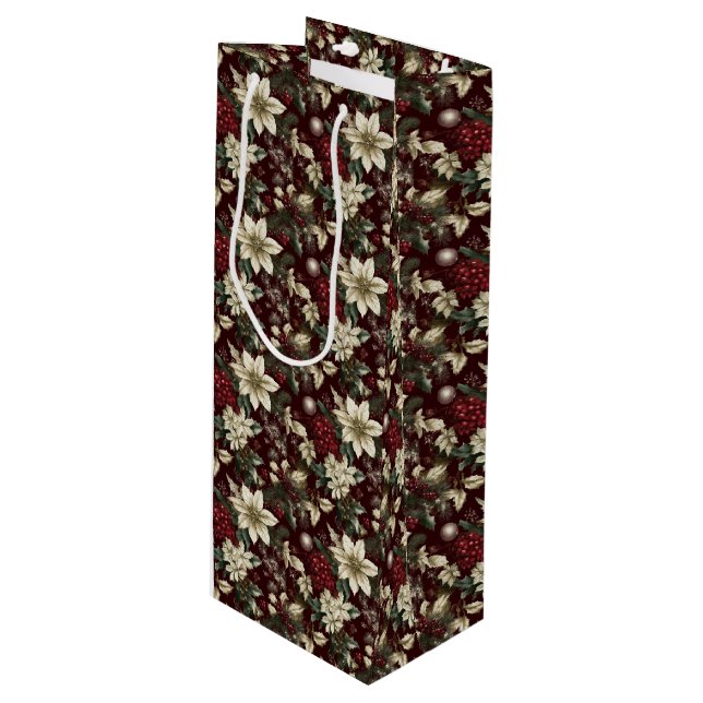 Bolsa Para Vino Burgundy Traditional Christmas Floral (Angulo Anverso)