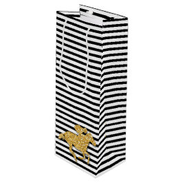 Bolsa Para Vino Caballo sobre rayas blancas y negras