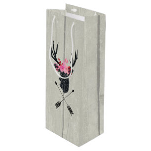 Bolsa Para Vino Cabeza de ciervo geométrica con flores y flechas c
