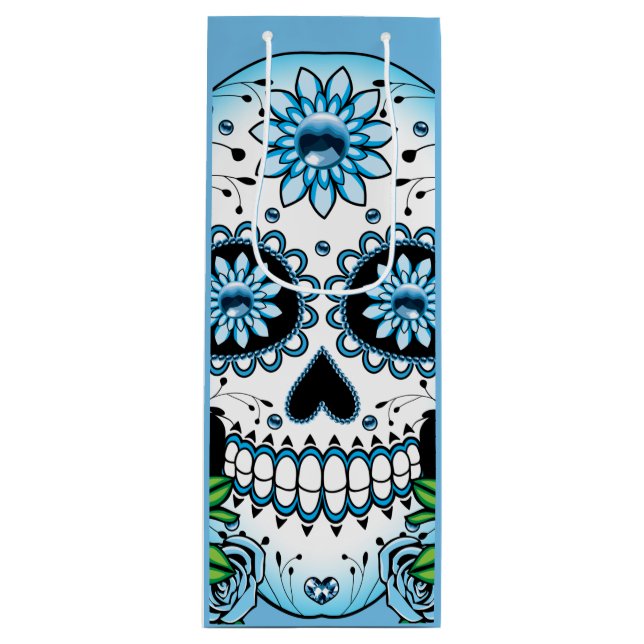 Bolsa Para Vino Calavera azucarera azul (Anverso)